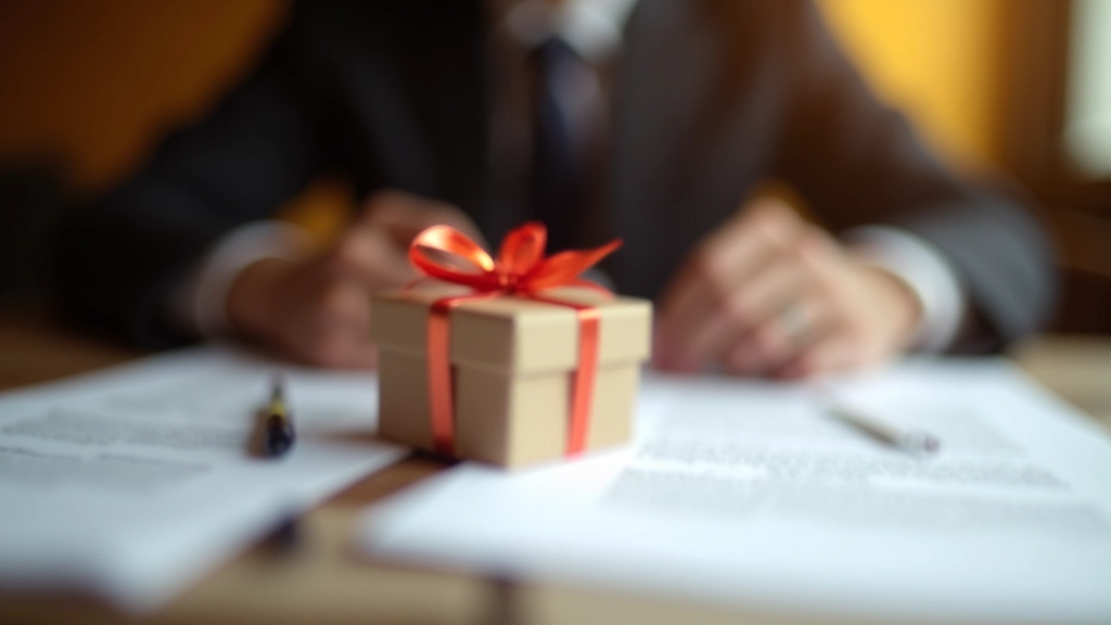 Geschenkbox mit Schleife und Übergabedokumenten