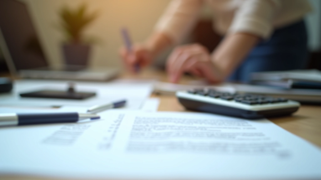 Steuerdokumente und Rechner auf Schreibtisch mit Stift und Brille