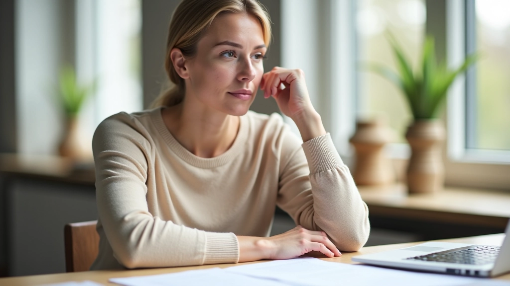 Person am Schreibtisch mit Testament und Dokumenten, durchdachter Blick, natürliches Licht